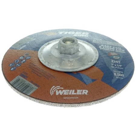 Weiler 7"x 1/4" TIGER ZIRC Type 28 Grinding Wheel, Z24T, 5/8"-11 Nut 58080